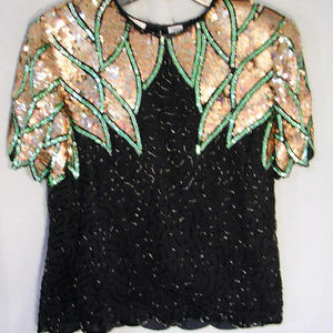 Vintage Laurence Kazar Beaded & Sequined Top